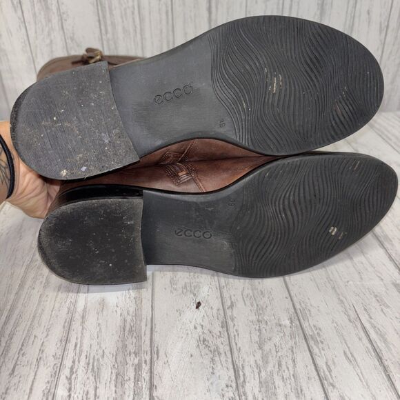 Womens Size 39 US 8/8.5 Ecco Brown Leather Riding Boots - Picture 6 of 9